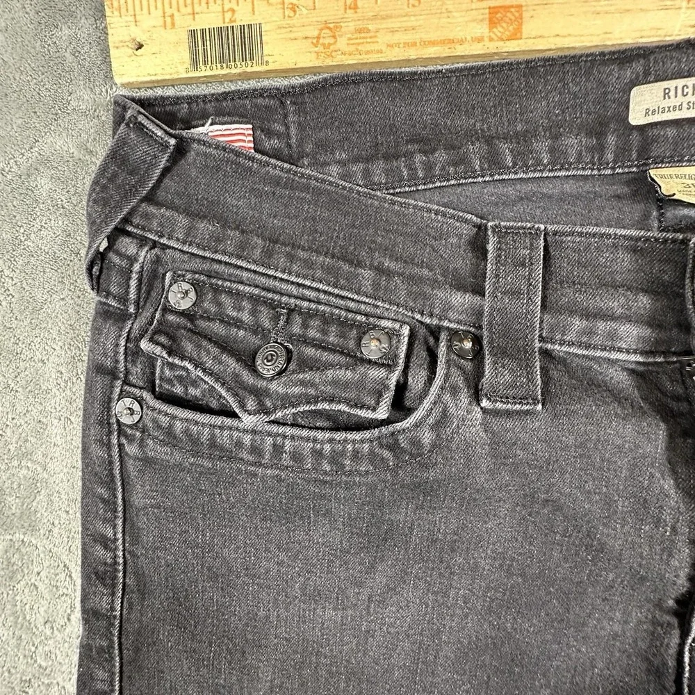 True Religion Ricky Relaxed Straight Jeans Mens 36x31 Black Flap Pocket Y2K VTG